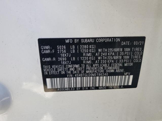 Photo 10 from auction – 2021 SUBARU OUTBACK ON with VIN 4S4BTGLD0M3196240