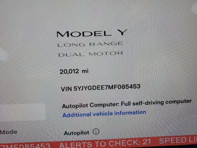 Photo 8 from auction – 2021 TESLA MODEL Y with VIN 5YJYGDEE7MF085453