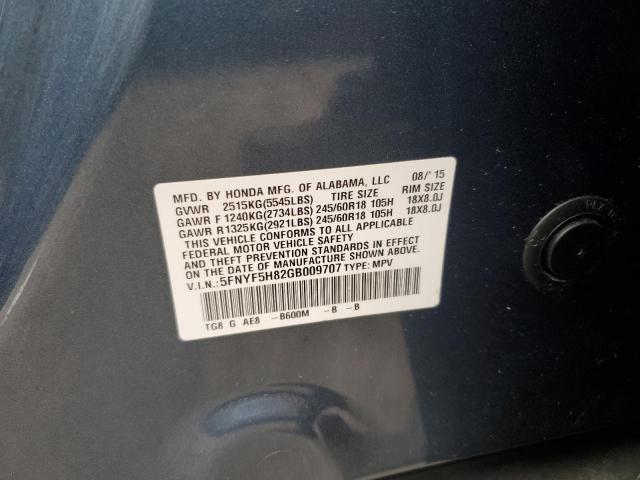 Photo 10 from auction – 2016 HONDA PILOT EXL with VIN 5FNYF5H82GB009707