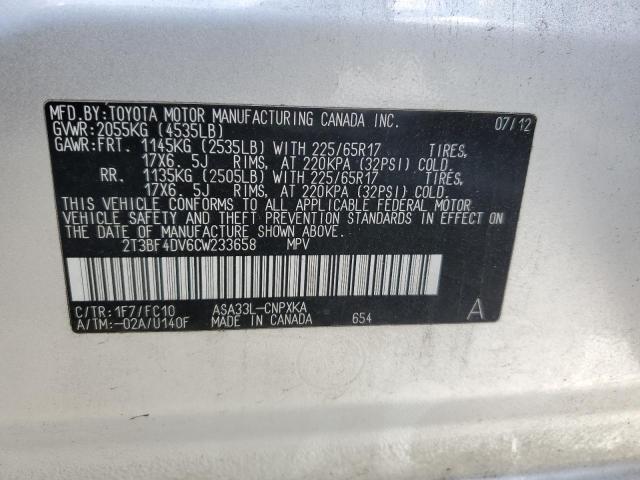Photo 10 from auction – 2012 TOYOTA RAV4 with VIN 2T3BF4DV6CW233658