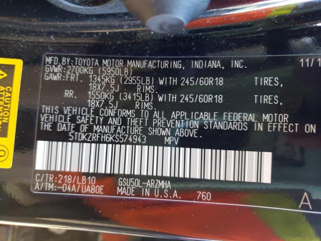 Photo 10 from auction – 2019 TOYOTA HIGHLANDER with VIN 5TDKZRFH6KS574943