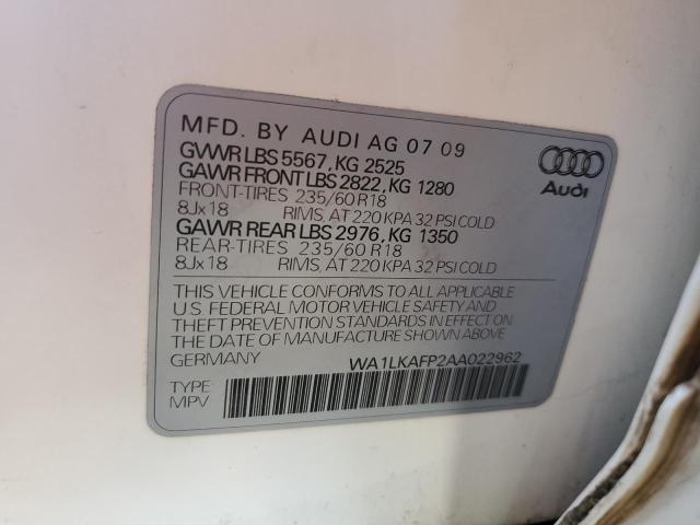 Photo 10 from auction – 2010 AUDI Q5 PREMIUM with VIN WA1LKAFP2AA022962