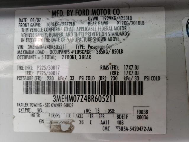 Photo 10 from auction – 2008 MERCURY MILAN with VIN 3MEHM07Z48R605211
