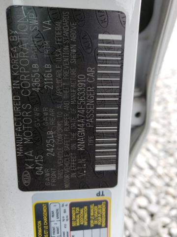 Photo 10 from auction – 2015 KIA OPTIMA LX with VIN KNAGM4A74F5633910