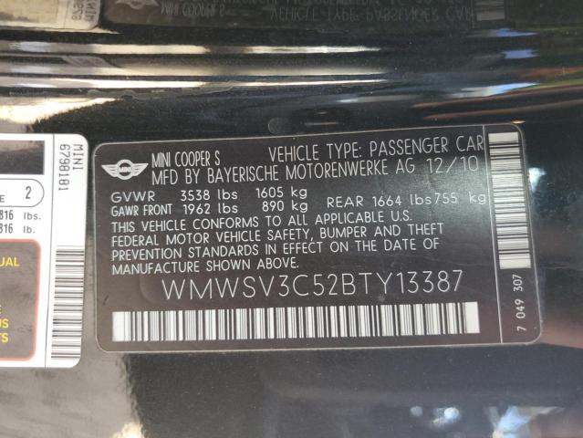 Photo 10 from auction – 2011 MINI COOPER S with VIN WMWSV3C52BTY13387