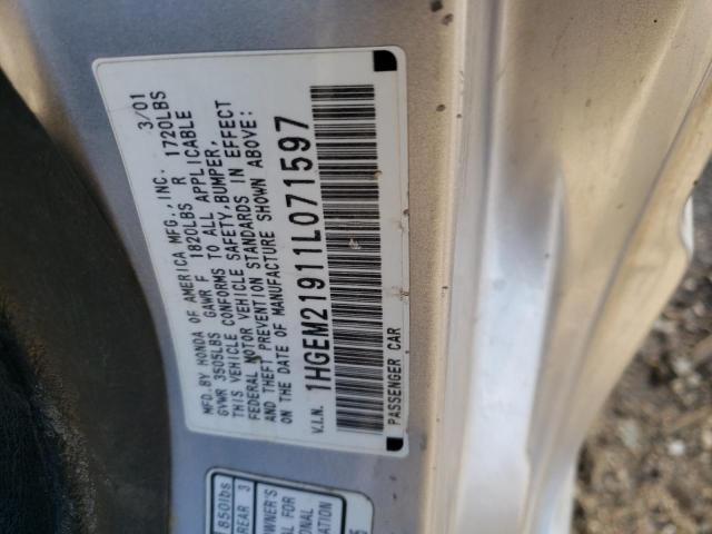 Photo 10 from auction – 2001 HONDA CIVIC SI with VIN 1HGEM21911L071597