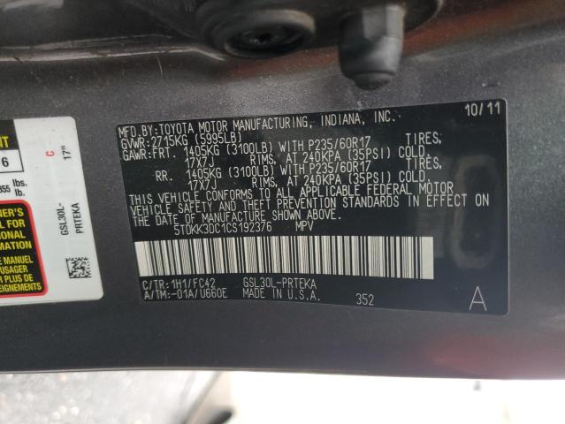 Photo 10 from auction – 2012 TOYOTA SIENNA LE with VIN 5TDKK3DC1CS192376