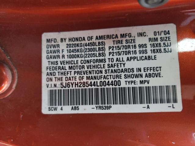 Photo 10 from auction – 2004 HONDA ELEMENT EX with VIN 5J6YH28544L004400