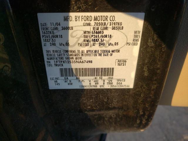 Photo 10 from auction – 2005 FORD F150 with VIN 1FTPX12535NA67498