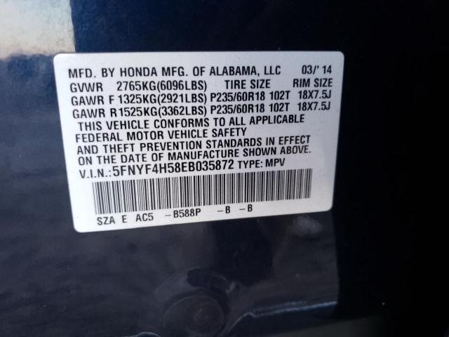 Photo 10 from auction – 2014 HONDA PILOT EXL with VIN 5FNYF4H58EB035872