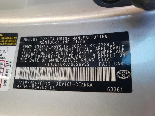 Photo 10 from auction – 2007 TOYOTA CAMRY CE with VIN 4T1BE46K07U629959