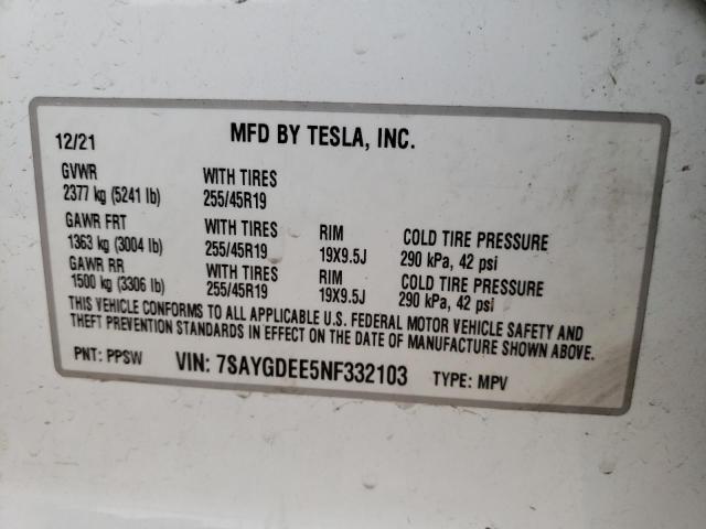 Photo 10 from auction – 2022 TESLA MODEL Y with VIN 7SAYGDEE5NF332103