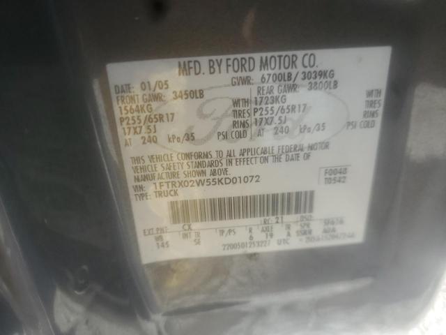 Photo 10 from auction – 2005 FORD F150 with VIN 1FTRX02W55KD01072