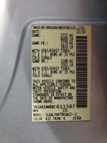 Zdjęcie 10 z aukcji – 2011 NISSAN PATHFINDER z VIN 5N1AR1NN8BC611587