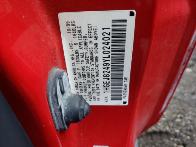 Photo 10 from auction – 2000 HONDA CIVIC EX with VIN 1HGEJ8249YL024021