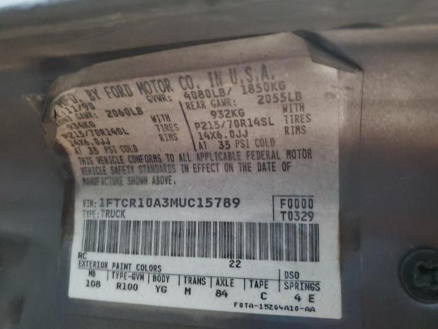 Photo 10 from auction – 1991 FORD RANGER with VIN 1FTCR10A3MUC15789