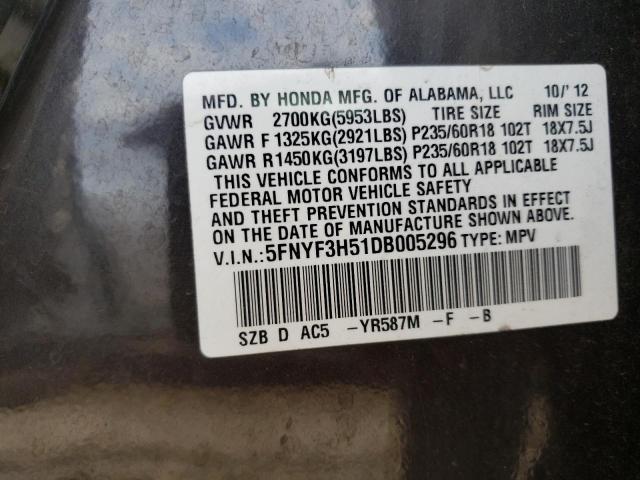 Photo 10 from auction – 2013 HONDA PILOT EXL with VIN 5FNYF3H51DB005296