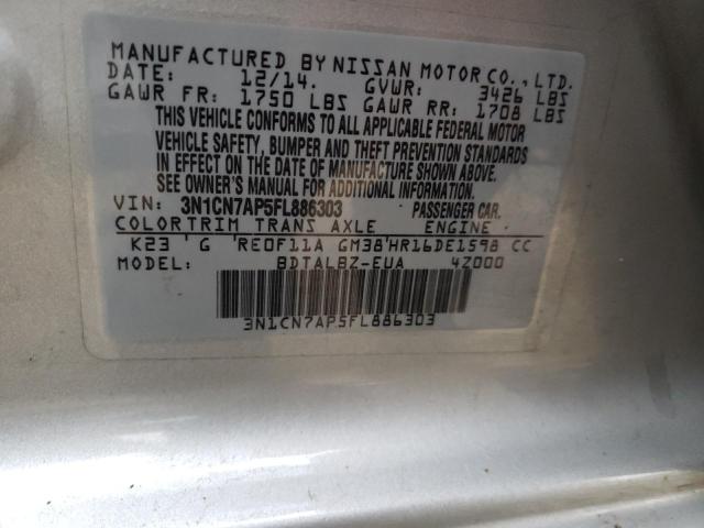 Photo 10 from auction – 2015 NISSAN VERSA S with VIN 3N1CN7AP5FL886303