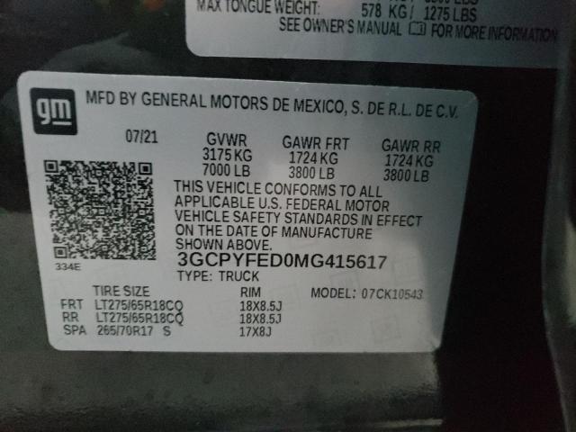 Photo 10 from auction – 2021 CHEVROLET SILVERADO with VIN 3GCPYFED0MG415617