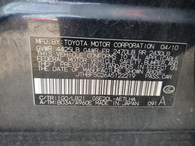 Photo 10 from auction – 2010 LEXUS IS 250 with VIN JTHBF5C26A5122219