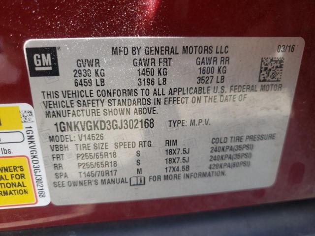 Photo 10 from auction – 2016 CHEVROLET TRAVERSE L with VIN 1GNKVGKD3GJ302168