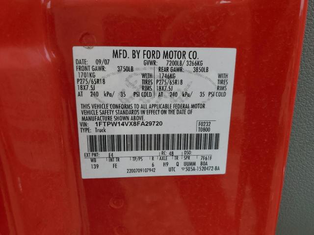 Photo 10 from auction – 2008 FORD F150 SUPER with VIN 1FTPW14VX8FA29720