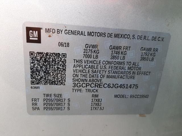 Photo 10 from auction – 2018 CHEVROLET SILVERADO with VIN 3GCPCREC6JG451475