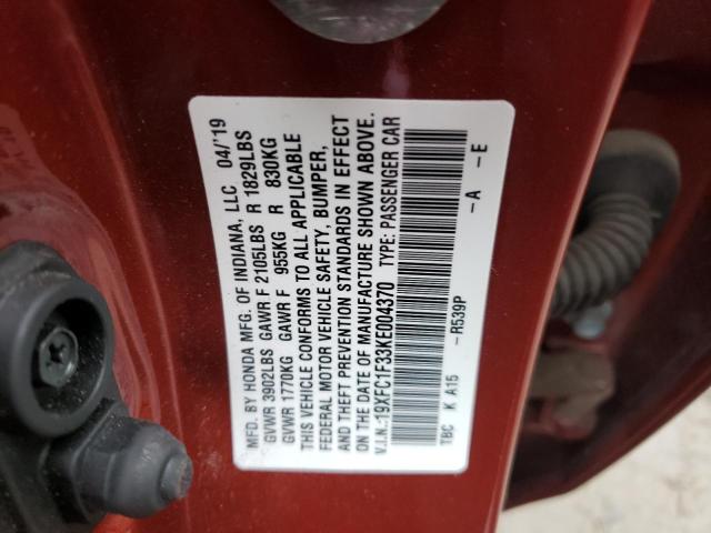 Photo 10 from auction – 2019 HONDA CIVIC EX with VIN 19XFC1F33KE004370