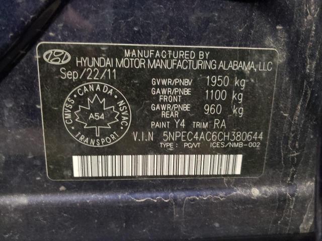 Photo 10 from auction – 2012 HYUNDAI SONATA SE with VIN 5NPEC4AC6CH380644