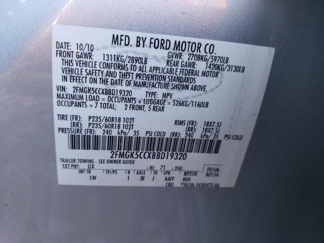 Photo 10 from auction – 2011 FORD FLEX SEL with VIN 2FMGK5CCXBBD19320