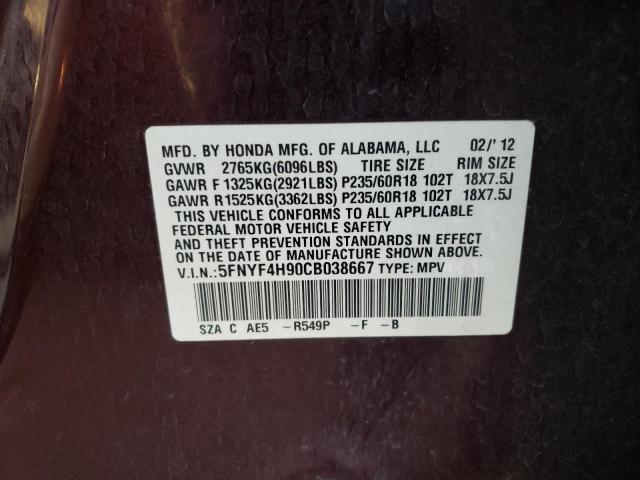Photo 10 from auction – 2012 HONDA PILOT TOUR with VIN 5FNYF4H90CB038667