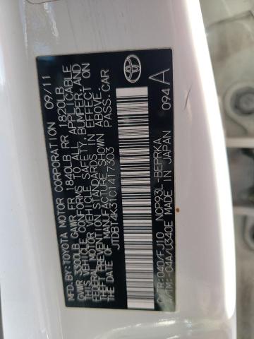 Photo 10 from auction – 2012 TOYOTA YARIS with VIN JTDBT4K31C1417303