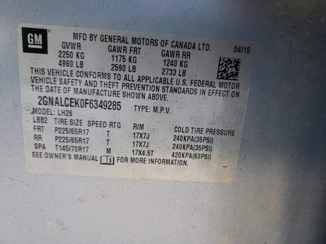 Photo 10 from auction – 2015 CHEVROLET EQUINOX LT with VIN 2GNALCEK0F6349285