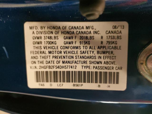 Photo 10 from auction – 2013 HONDA CIVIC LX with VIN 2HGFB2F54DH577412