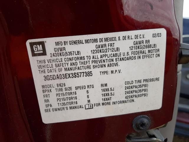 Photo 10 from auction – 2003 BUICK RENDEZVOUS with VIN 3G5DA03EX3S577385