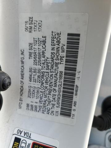 Photo 10 from auction – 2016 HONDA CR-V EX with VIN 5J6RM3H5XGL016898