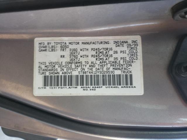 Photo 10 from auction – 2000 TOYOTA TUNDRA ACC with VIN 5TBBT4412YS029530