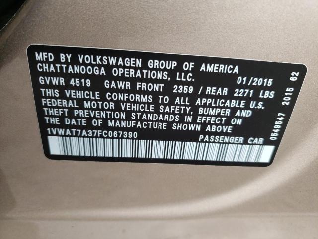 Photo 10 from auction – 2015 VOLKSWAGEN PASSAT S with VIN 1VWAT7A37FC067390