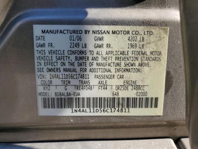 Photo 10 from auction – 2006 NISSAN ALTIMA S with VIN 1N4AL11D56C174811