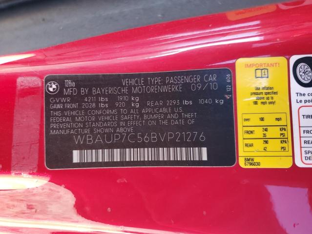 Photo 10 from auction – 2011 BMW 128 I with VIN WBAUP7C56BVP21276