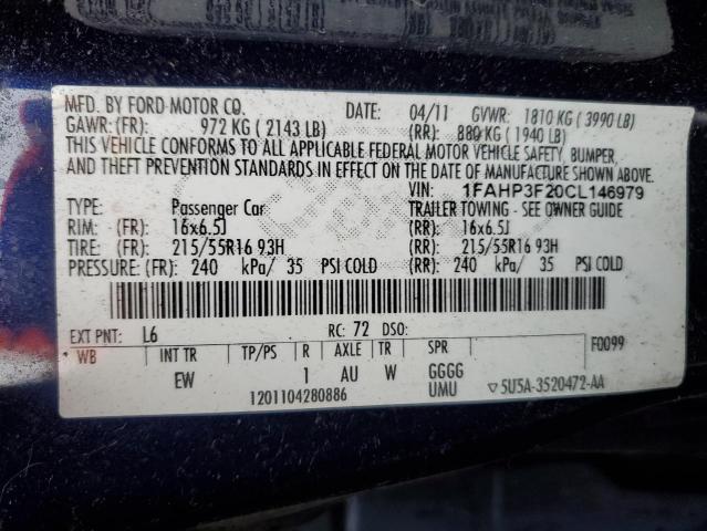 Photo 10 from auction – 2012 FORD FOCUS SE with VIN 1FAHP3F20CL146979