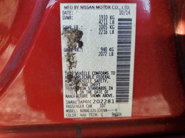 Photo 10 from auction – 2015 NISSAN ALTIMA 2.5 with VIN 1N4AL3AP4FC202281