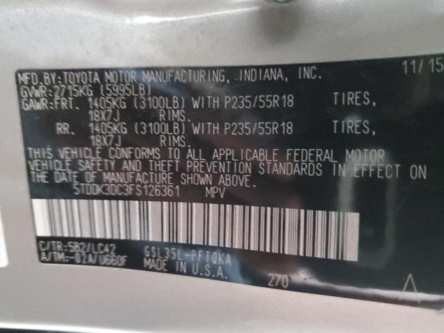Photo 10 from auction – 2015 TOYOTA SIENNA XLE with VIN 5TDDK3DC3FS126361