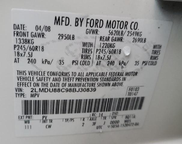 Photo 10 from auction – 2008 LINCOLN MKX with VIN 2LMDU88C98BJ30839
