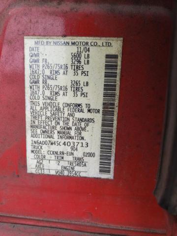 Photo 10 from auction – 2005 NISSAN FRONTIER C with VIN 1N6AD07W45C403713