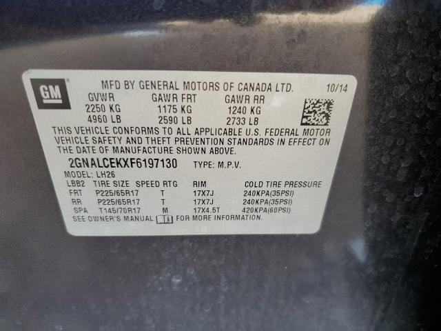 Photo 10 from auction – 2015 CHEVROLET EQUINOX LT with VIN 2GNALCEKXF6197130