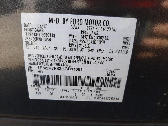 Photo 13 from auction – 2017 FORD EXPLORER L with VIN 1FM5K7F83HGD11698