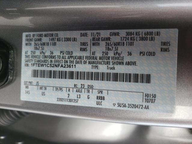 Photo 10 from auction – 2022 FORD F150 SUPER with VIN 1FTEW1C52NFA23611