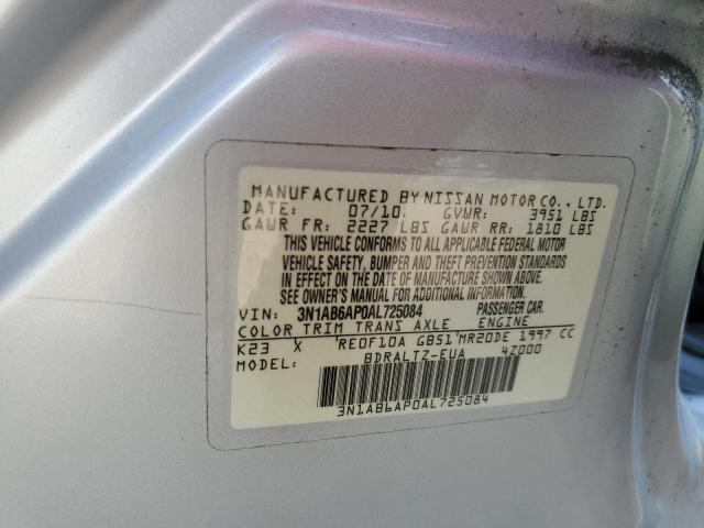 Photo 10 from auction – 2010 NISSAN SENTRA 2.0 with VIN 3N1AB6AP0AL725084