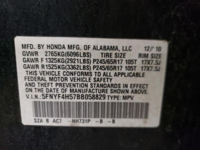 Photo 10 from auction – 2011 HONDA PILOT EXL with VIN 5FNYF4H57BB058829